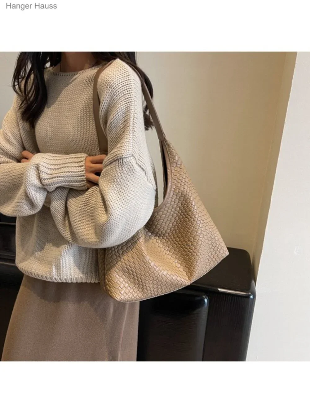 Woven Leather Tote Bag Hobo Shoulder Handbag Large Capacity Crossbody